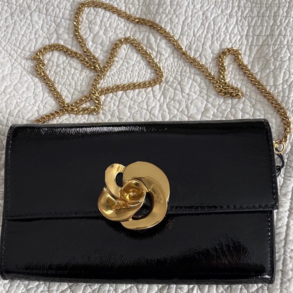 Ted Baker Black Patent Clutch with Gold Accent